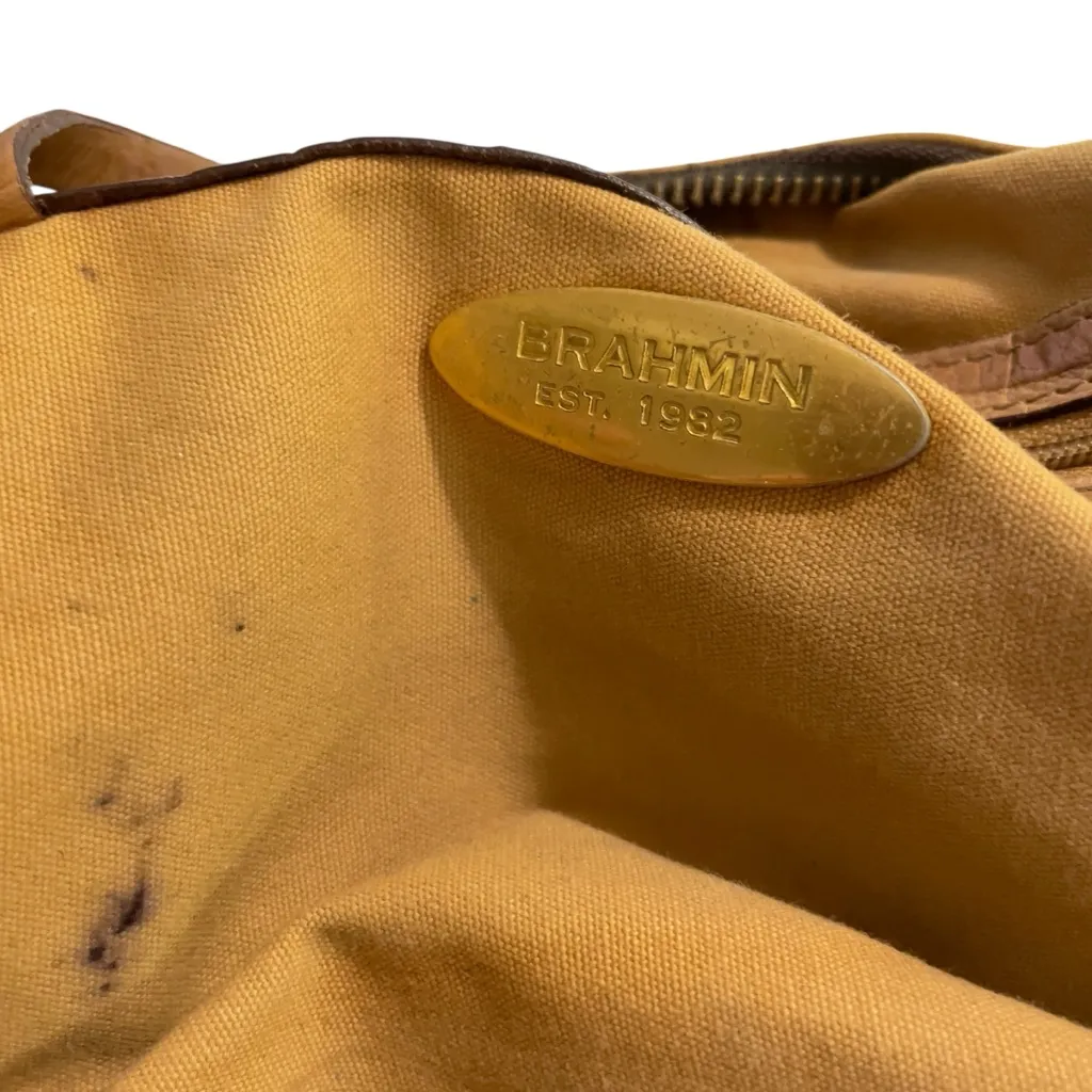 Brahmin Tan Tahiti Palm leaf and Crocodile embossed Shoulder Bag Rare Htf - Image 13