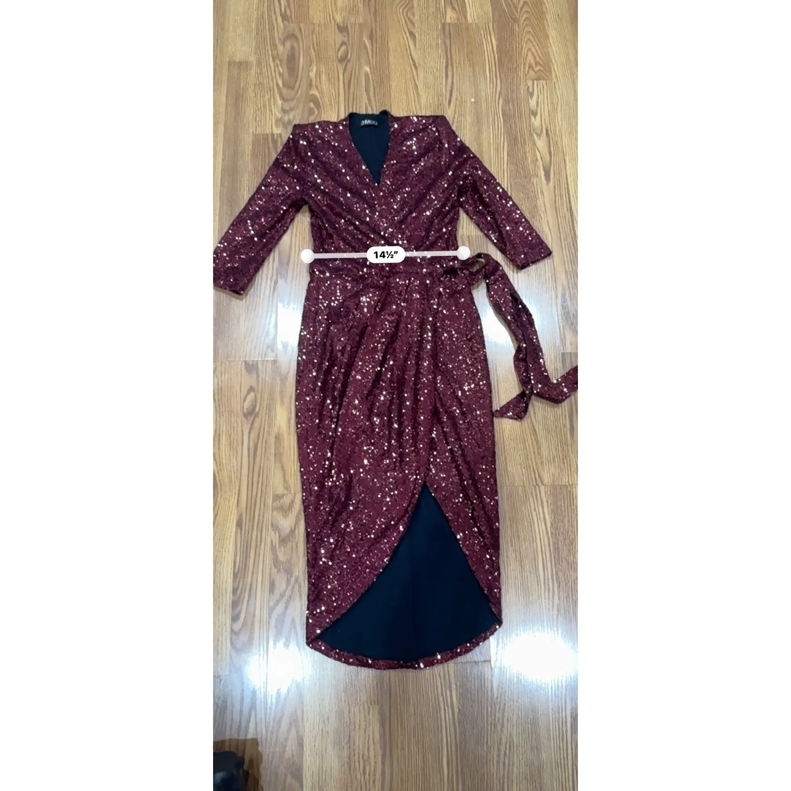 Zhivago Burgundy Sequin Kinsey Wrap Dress Women’s Size 8 Party Cocktail Evening Red - Image 11