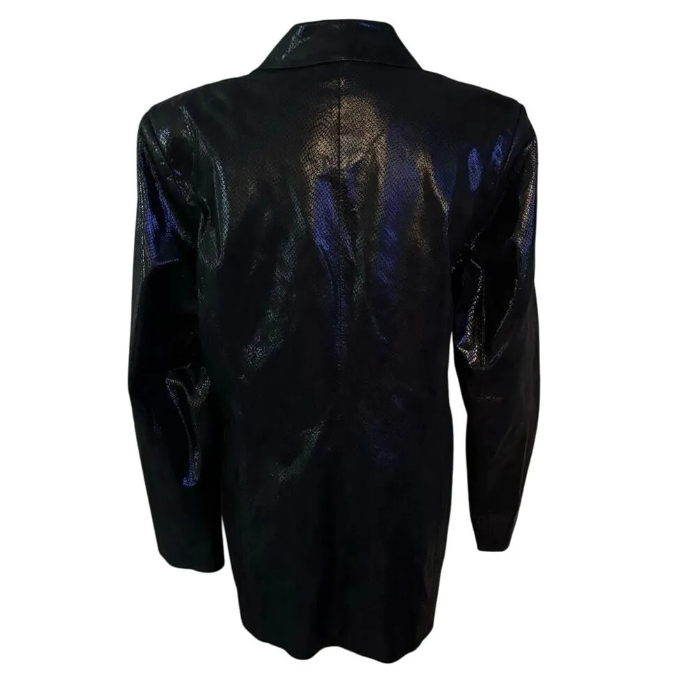 Citi by Yansi Fugel Size M Leather Coat Jacket Blazer Snake Print Lined Black Size M - Image 2