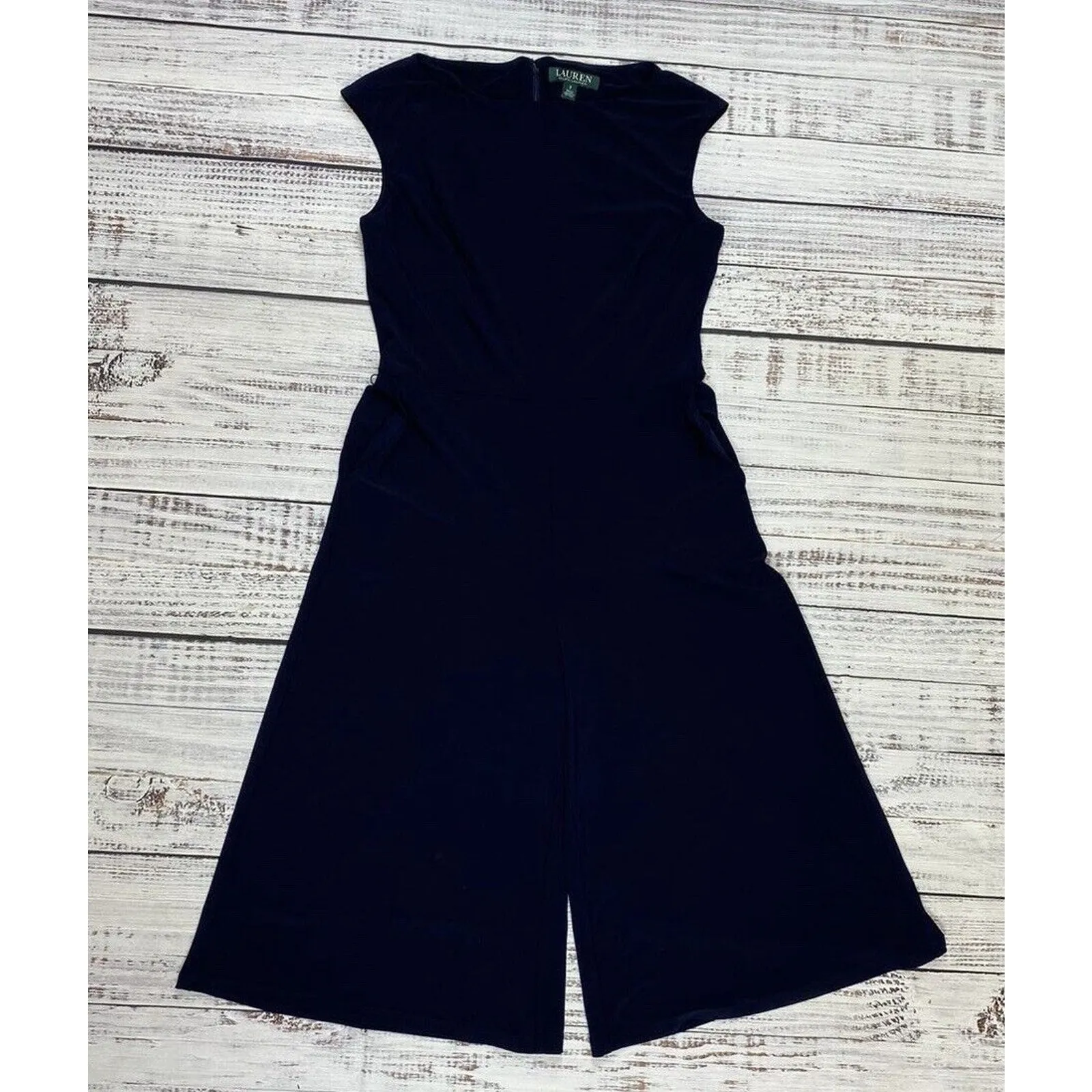 RALPH LAUREN BLUE CAP SLEEVE ONE PIECE PANT JUMPSUIT CULOTTE CROP‎ SZ 2 - Image 4