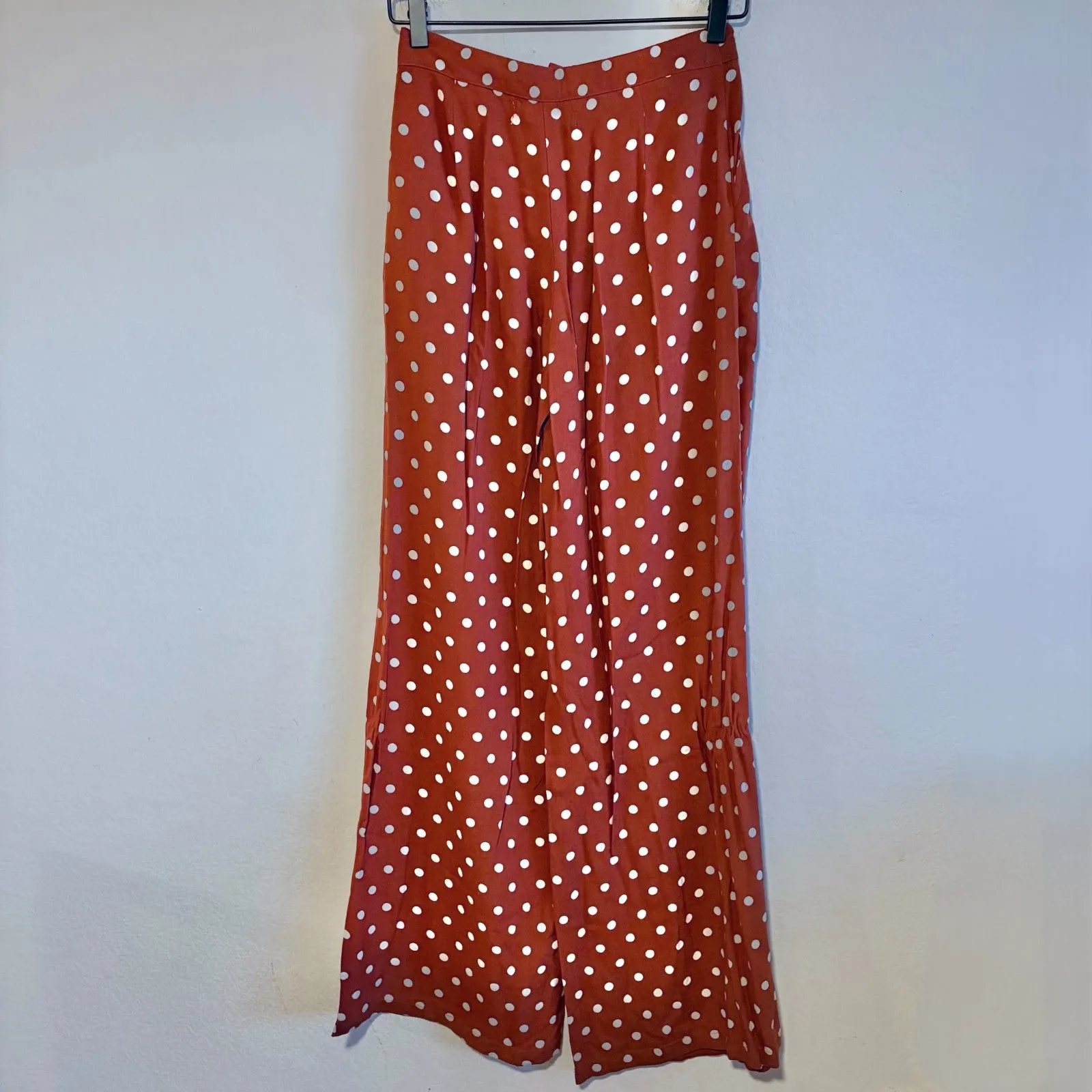 AMICI Burnt Orange White Polka Dot High Waist Flare Wide Leg Pants Womens Small - Image 2