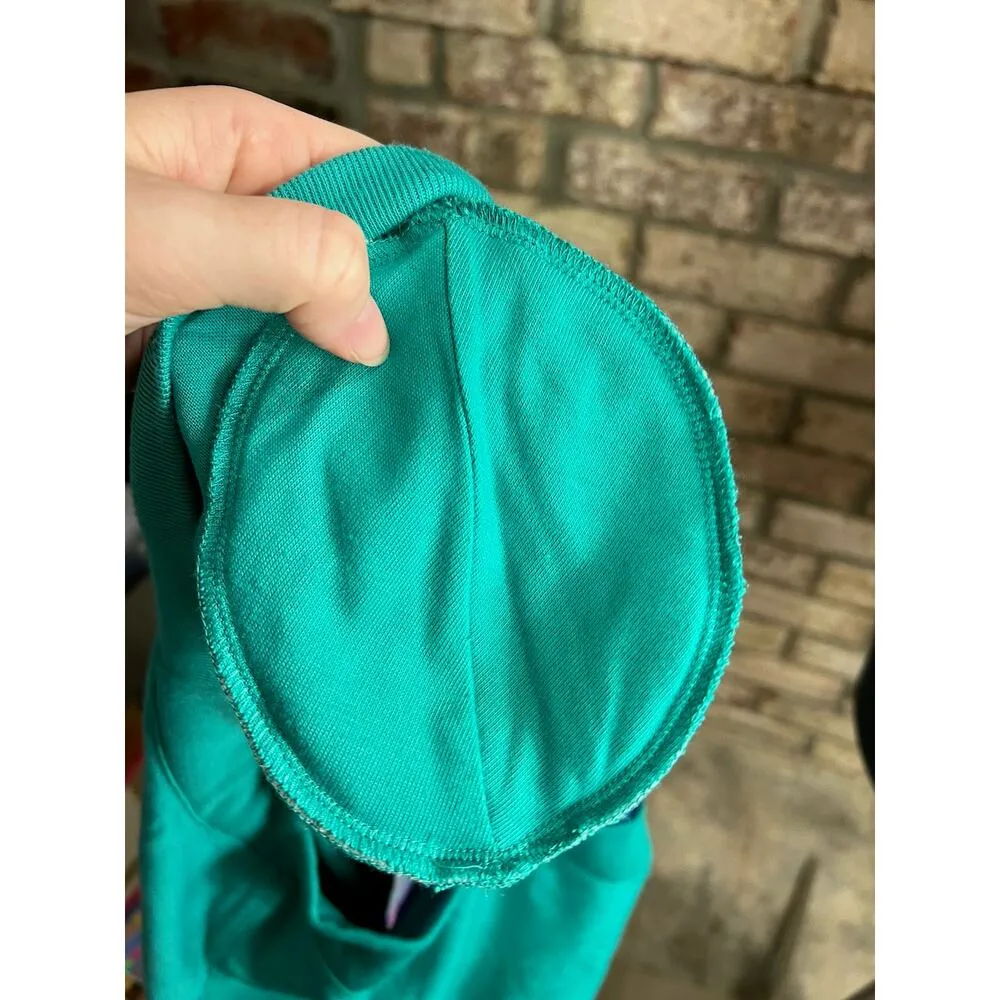 Jantzen T-shirt V neck plaid 1980s shoulder pads teal purple - Image 6