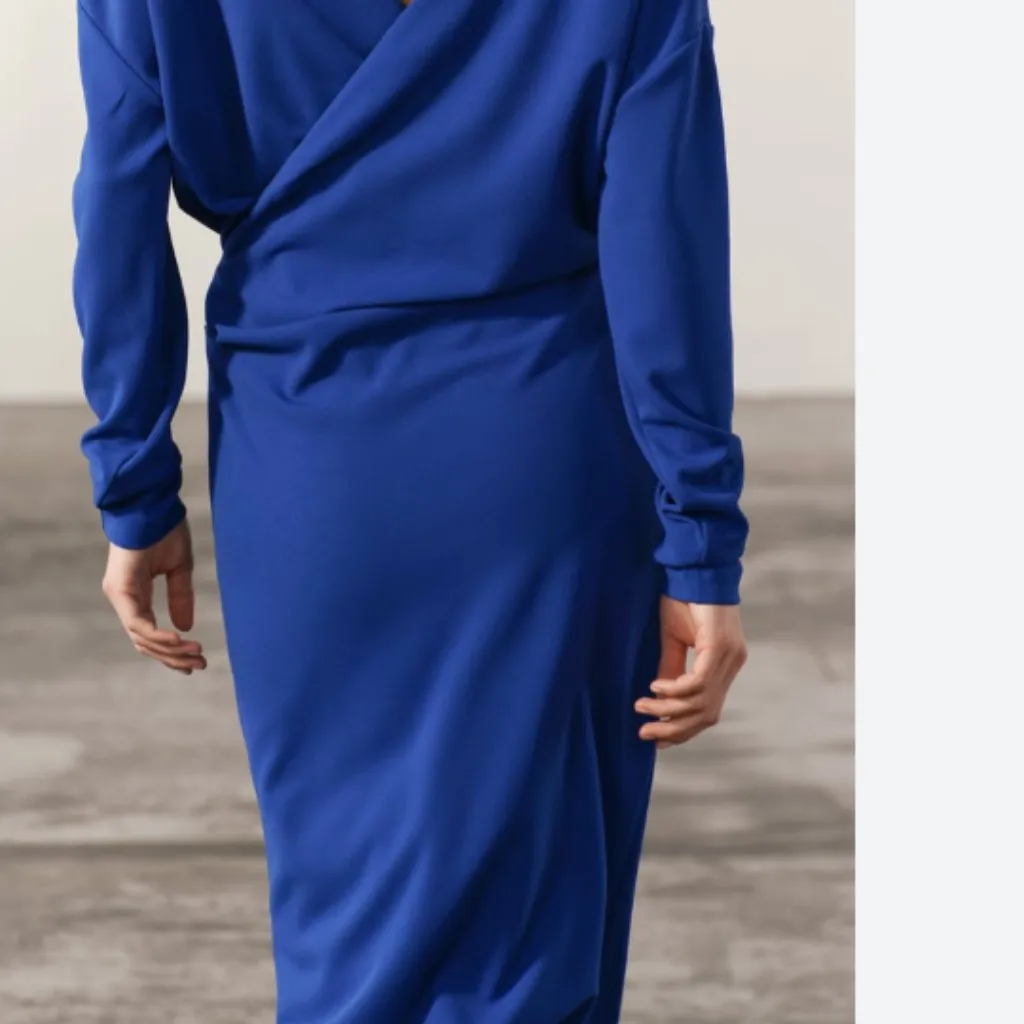 NWT ZARA Vibrant Blue Long Sleeve V Neck Maxi Dress Small Bloggers Fave - Image 3