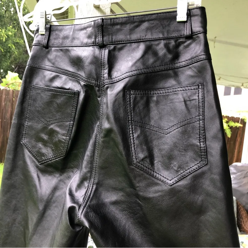 SANZZINI Vintage Black Real Leather Pants 6 Size 10 - Image 5