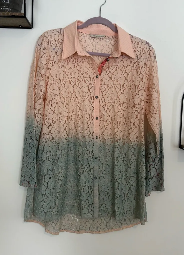 Soft Surroundings Aurelie Dip Dye Eyelet Ombre Lace Button Down Blouse Tunic S - Image 1