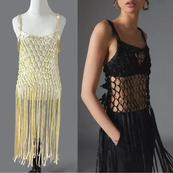 UO Coquette Dainty See Through Satin Ribbon Bow Fringe Midi Top in Blush Small - Image 3