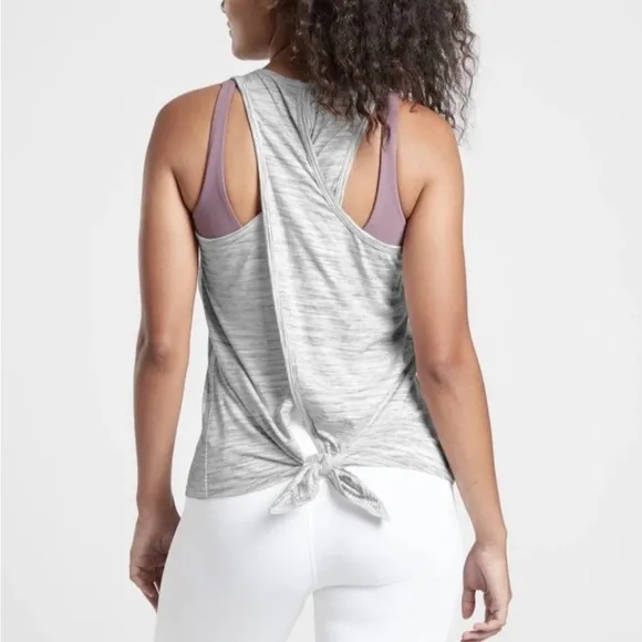 Athleta Essence Spacedye Tie Back Tank Women’s Size XL Shadow Gray / Pearl White - Image 2