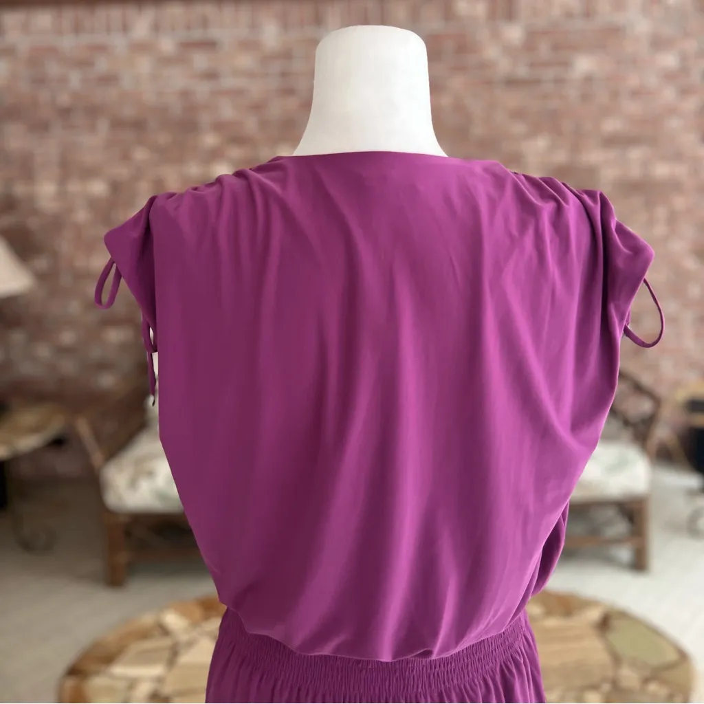 NWT WHBM Dress Tie Shoulder Mini Cap Sleeves Purple Knit M Smock Waist Party - Image 8
