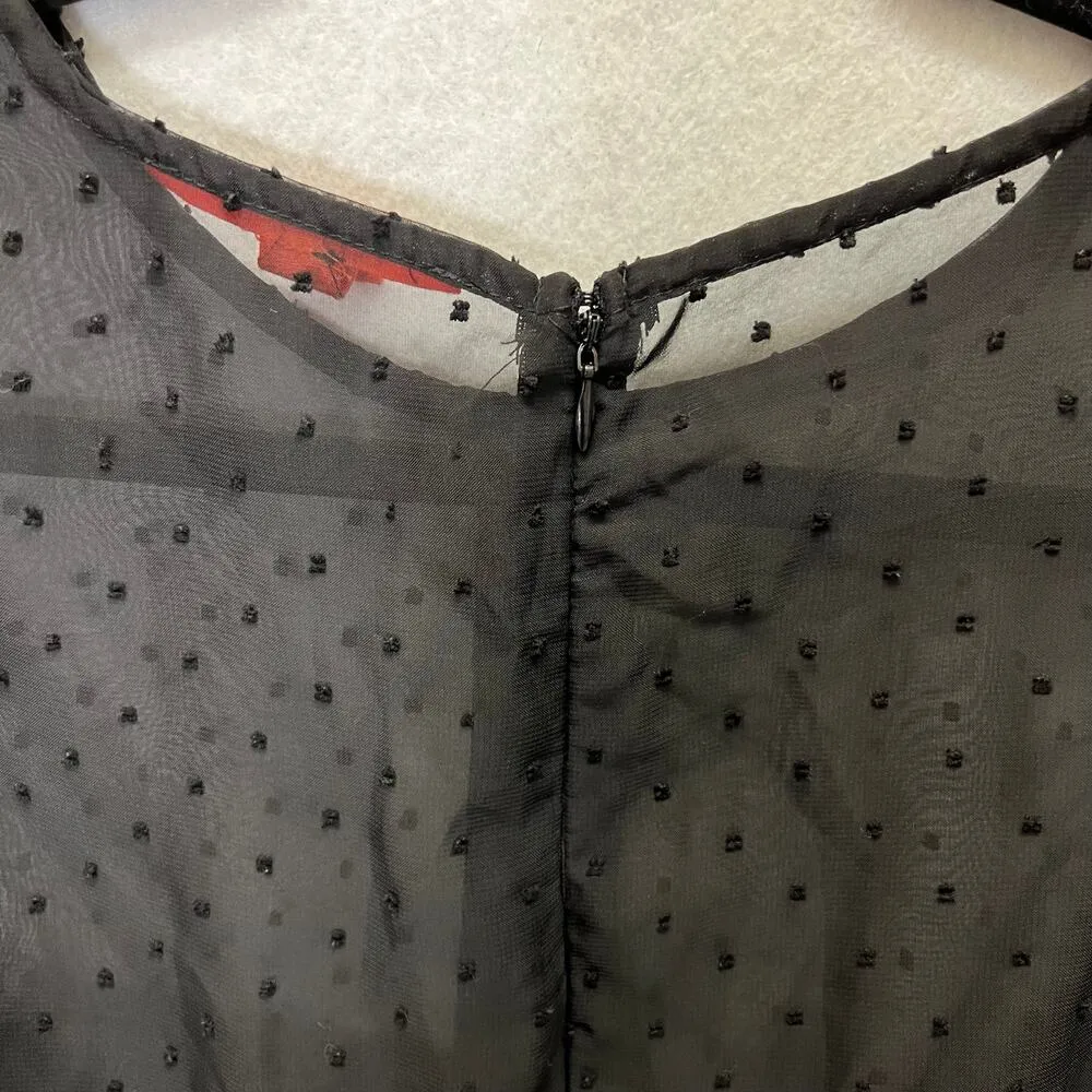 Chelsea & Violet Sheer Peplum Long Sleeve Blouse Large Polka Dot Texture Black - Image 6