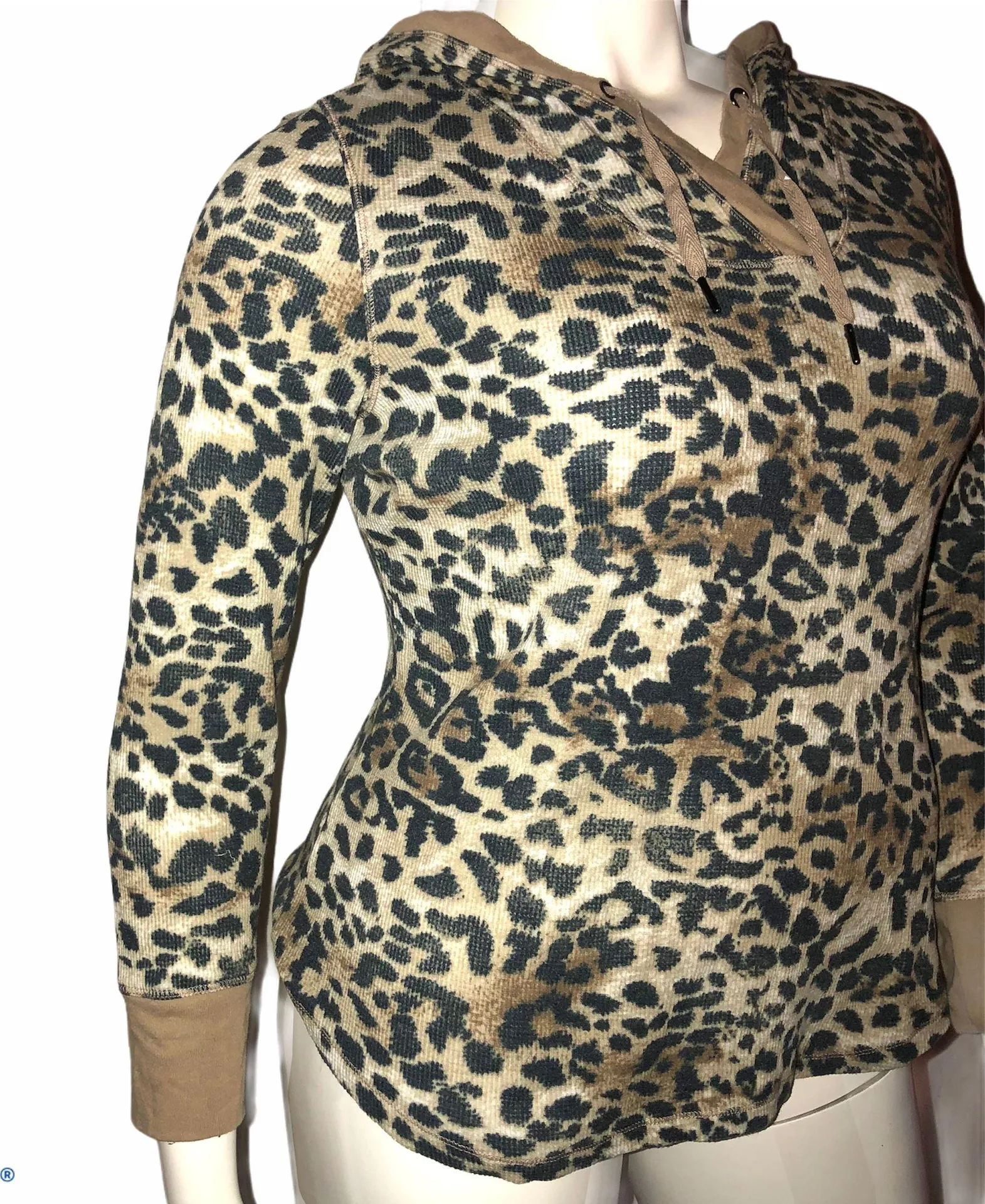 Leopard Print Hooded Thermal Top - Image 2