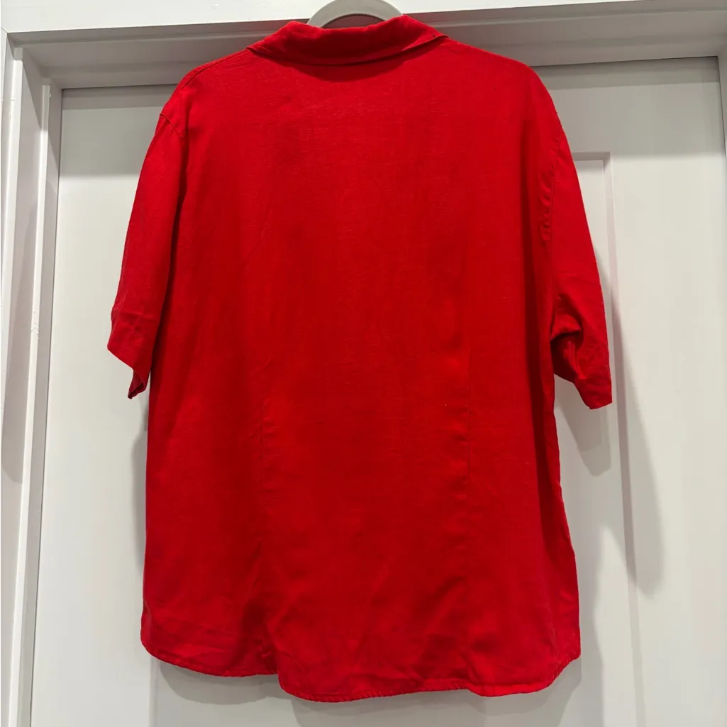 Vintage Chico's Design 100% Turkish Linen Red Button-Up Blouse Size 3 (XL) FLAW - Image 2