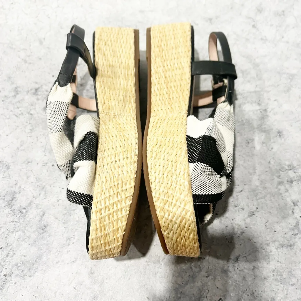 NEW Kate Spade Betsy Gingham Mixed Material Platform Sandal Black / Cream 7.5 - Image 6