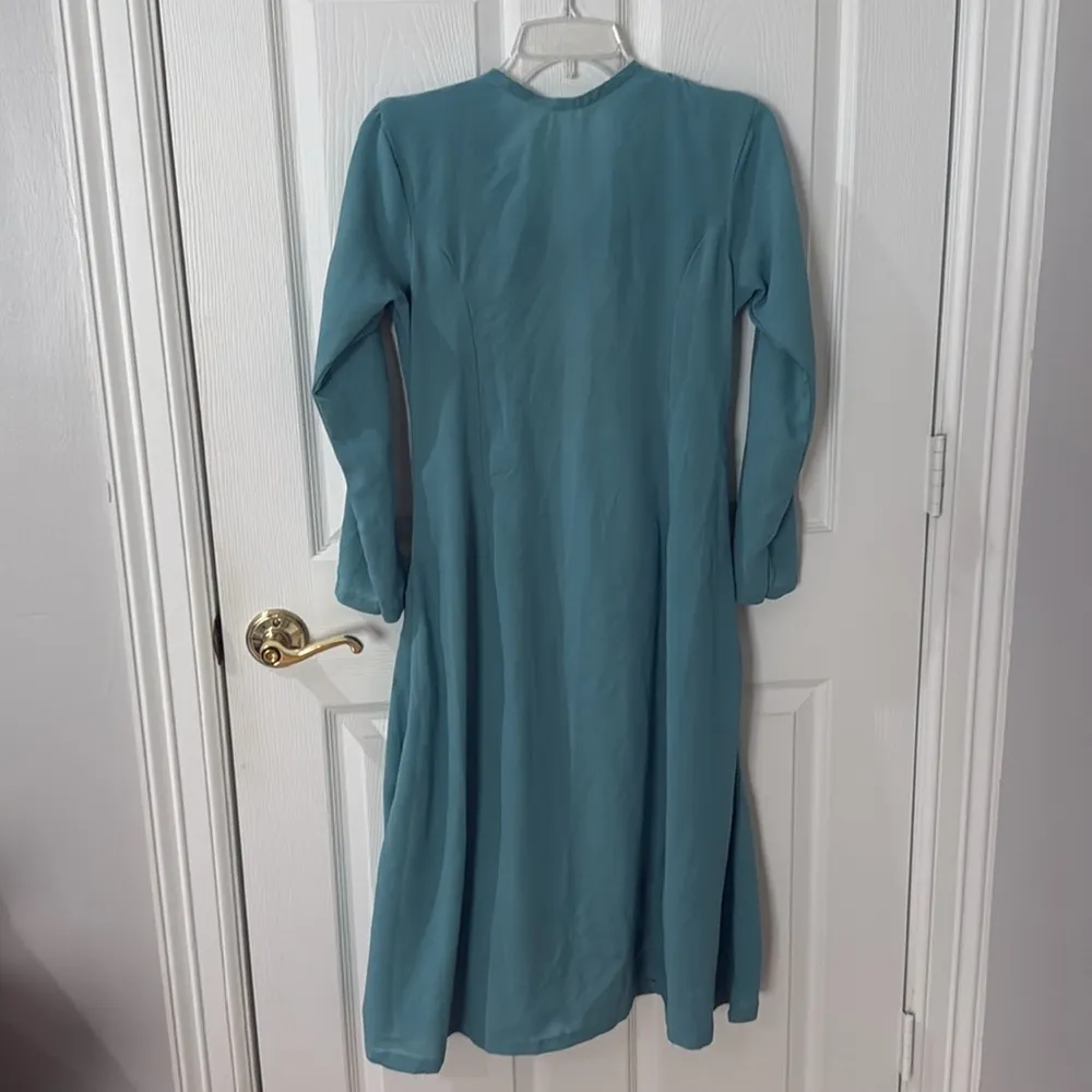 Elegant Teal Embroidered Dress Blue - Image 3