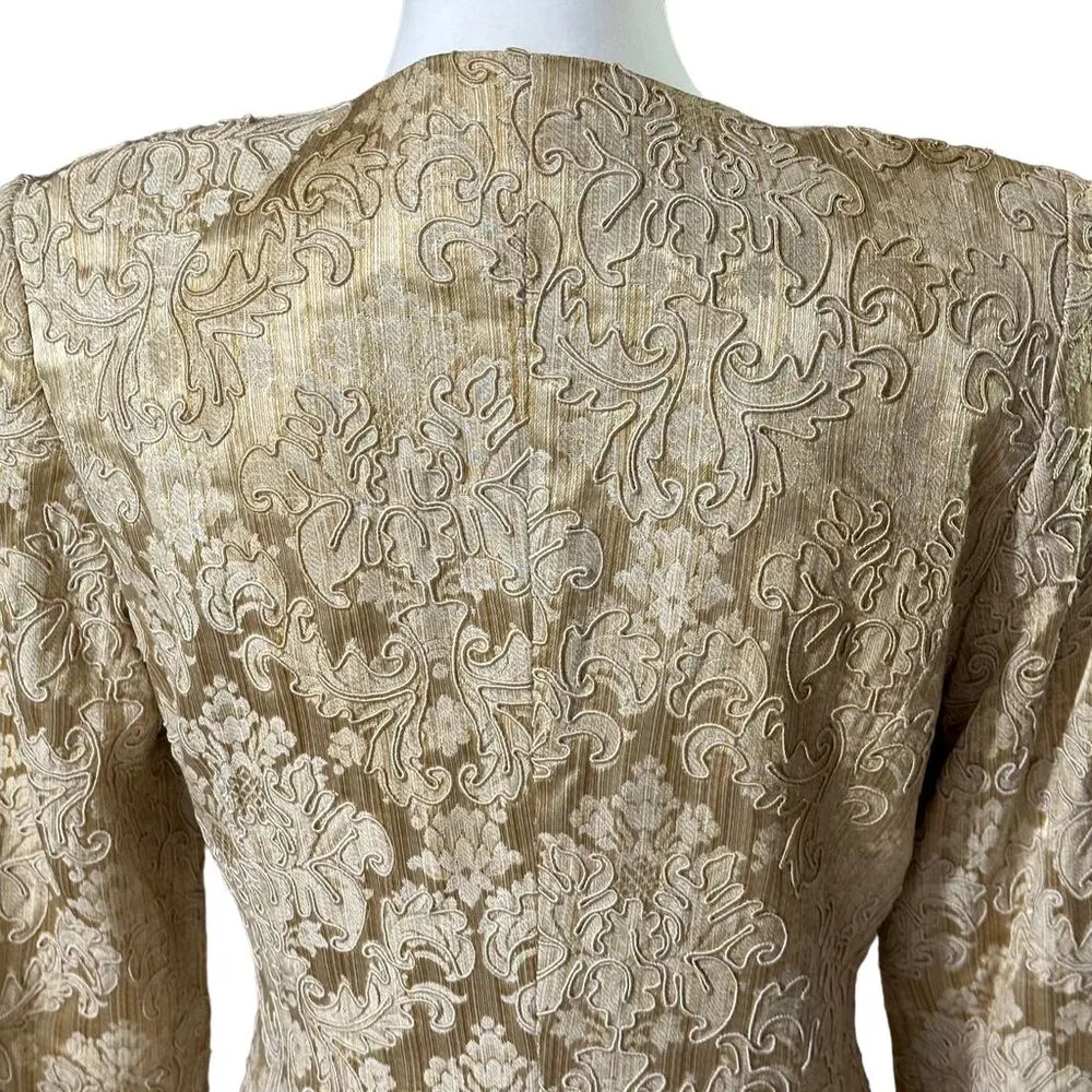 Cache Carmen Marc Valvo Gold Jacquard Jacket Evening Formal Long Sleeve Sz 8 - Image 9