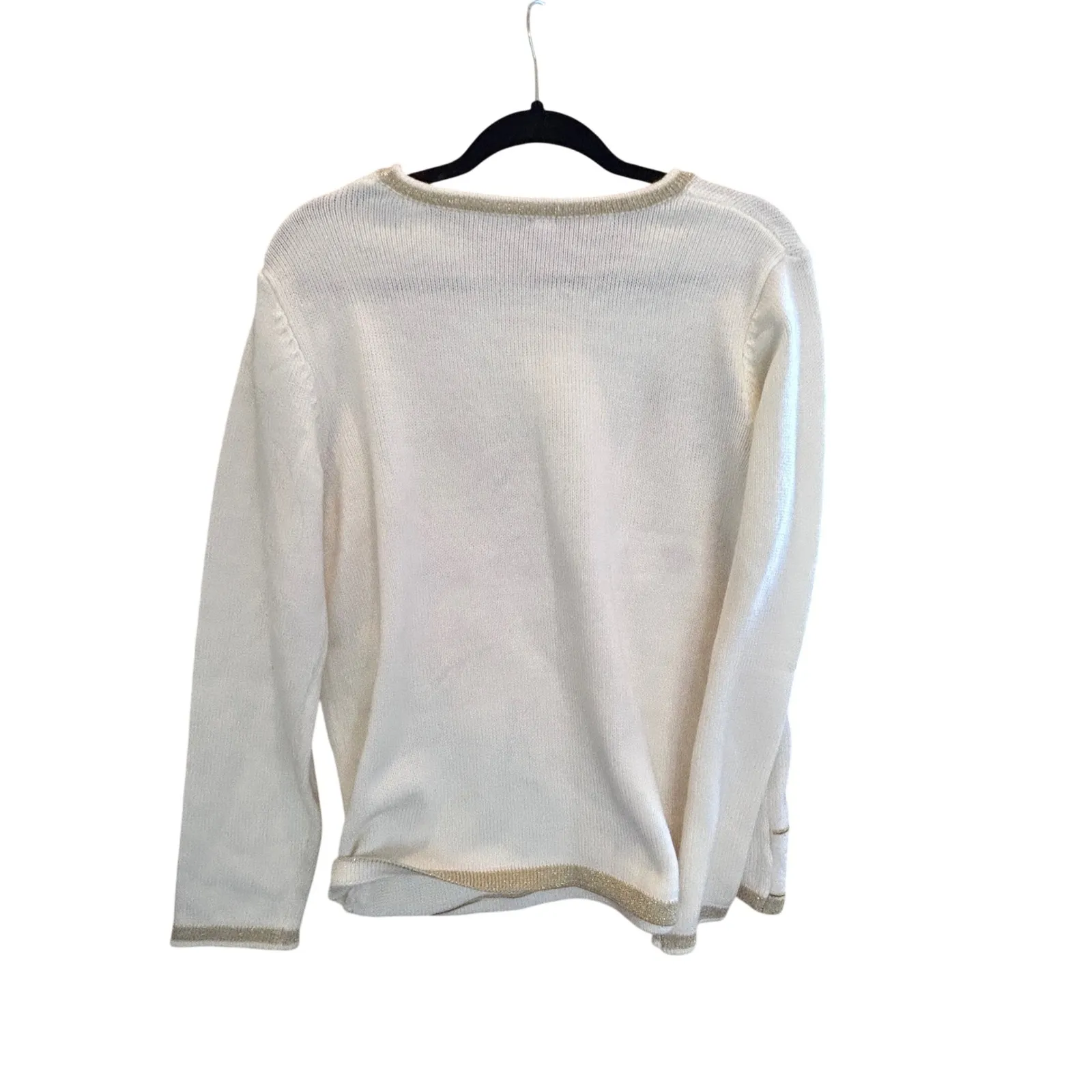 Ugly Christmas Sweater Women's L G White Trees Holly Stars Beaded Knit Size L - Image 5