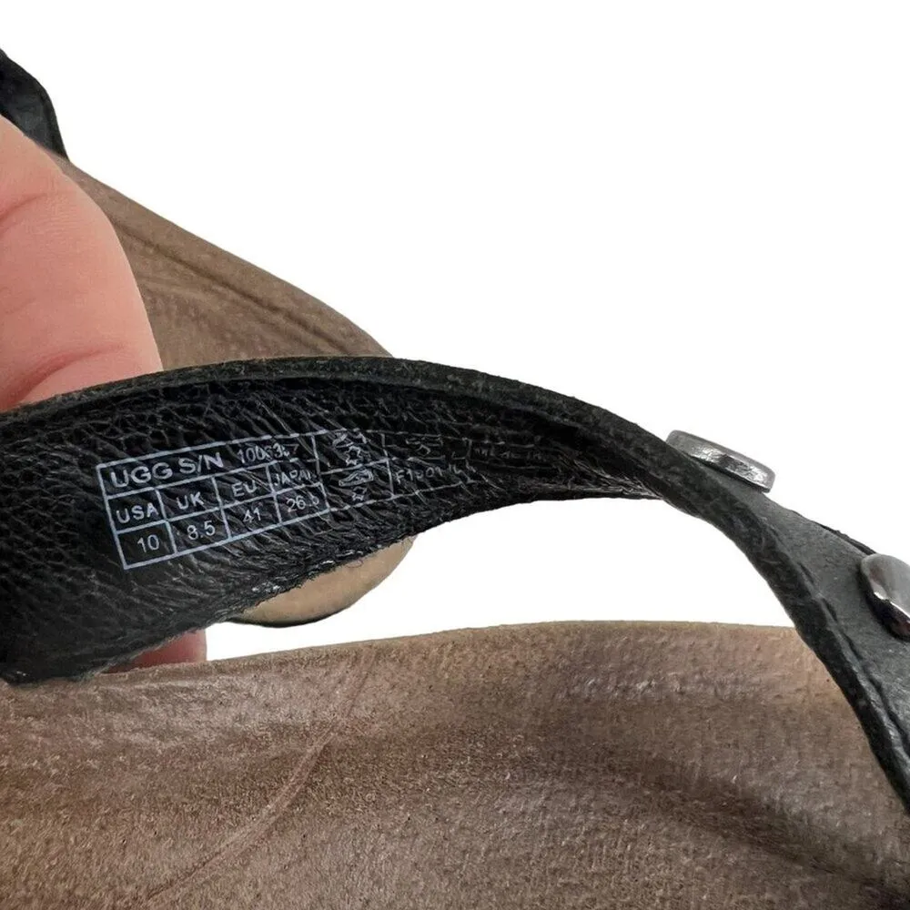 Ugg Lyndi Flip Flops Black Leather Sandal 1006357 Silver Stud Womens 10 - Image 4