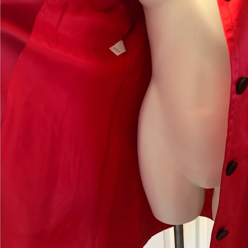 Vintage Anne Klein 100% Silk Coat, Size L in Scarlett Red - Image 7