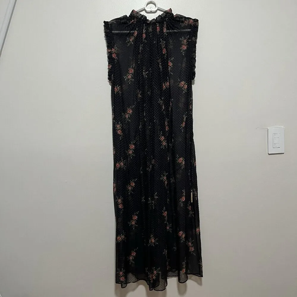 Zimmermann Folly Ruffle Neck Black Swiss Dot‎ Floral Midi Dress Size 1 - Image 8