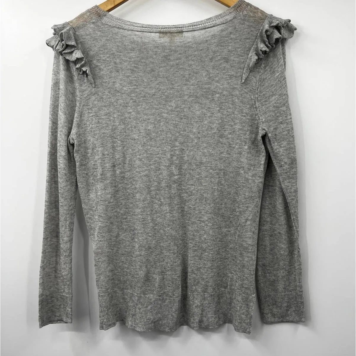 Rebecca Taylor Sweater Womens Gray Ruffle Open Knit Pullover Size‎ Medium - Image 5
