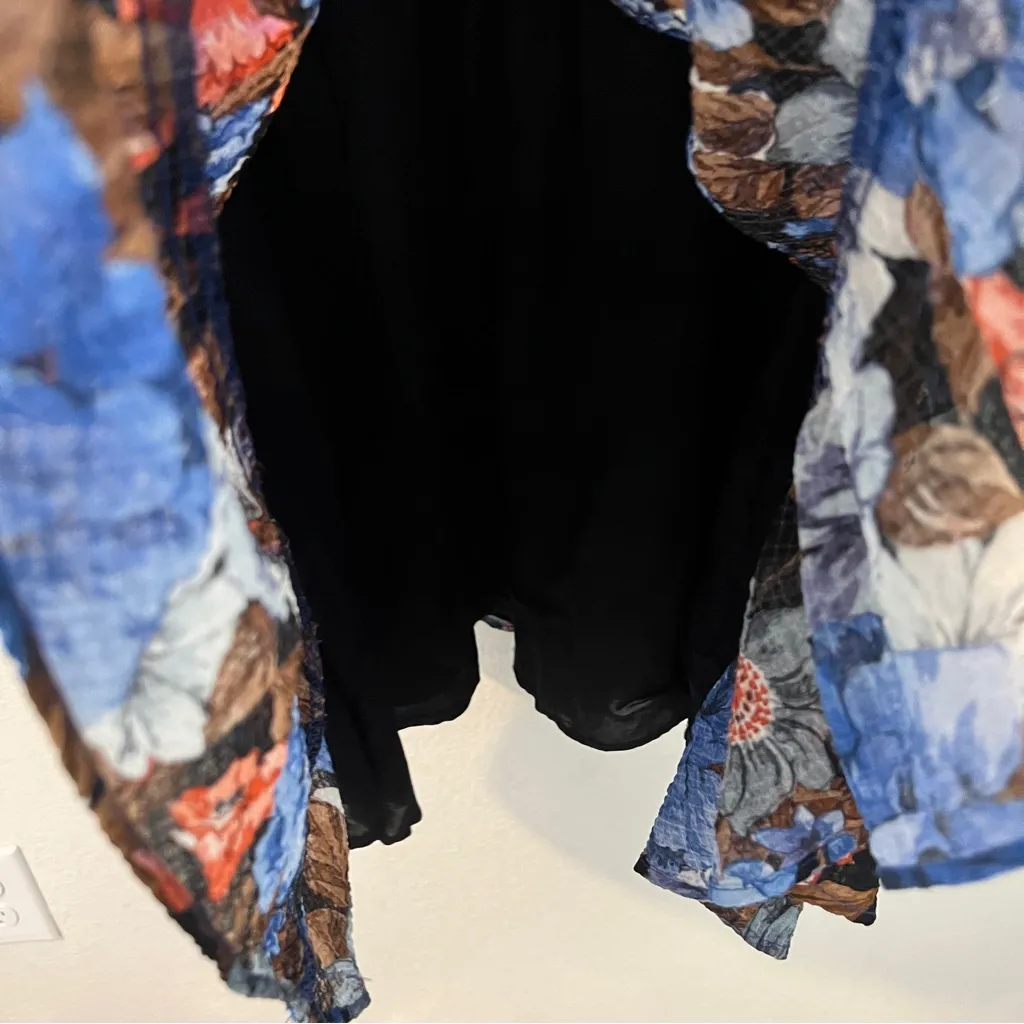 Zara Crepe Floral Print Deep‎ V Neck Long Sleeve Ruffled Hem Mini Dress Size XL - Image 6