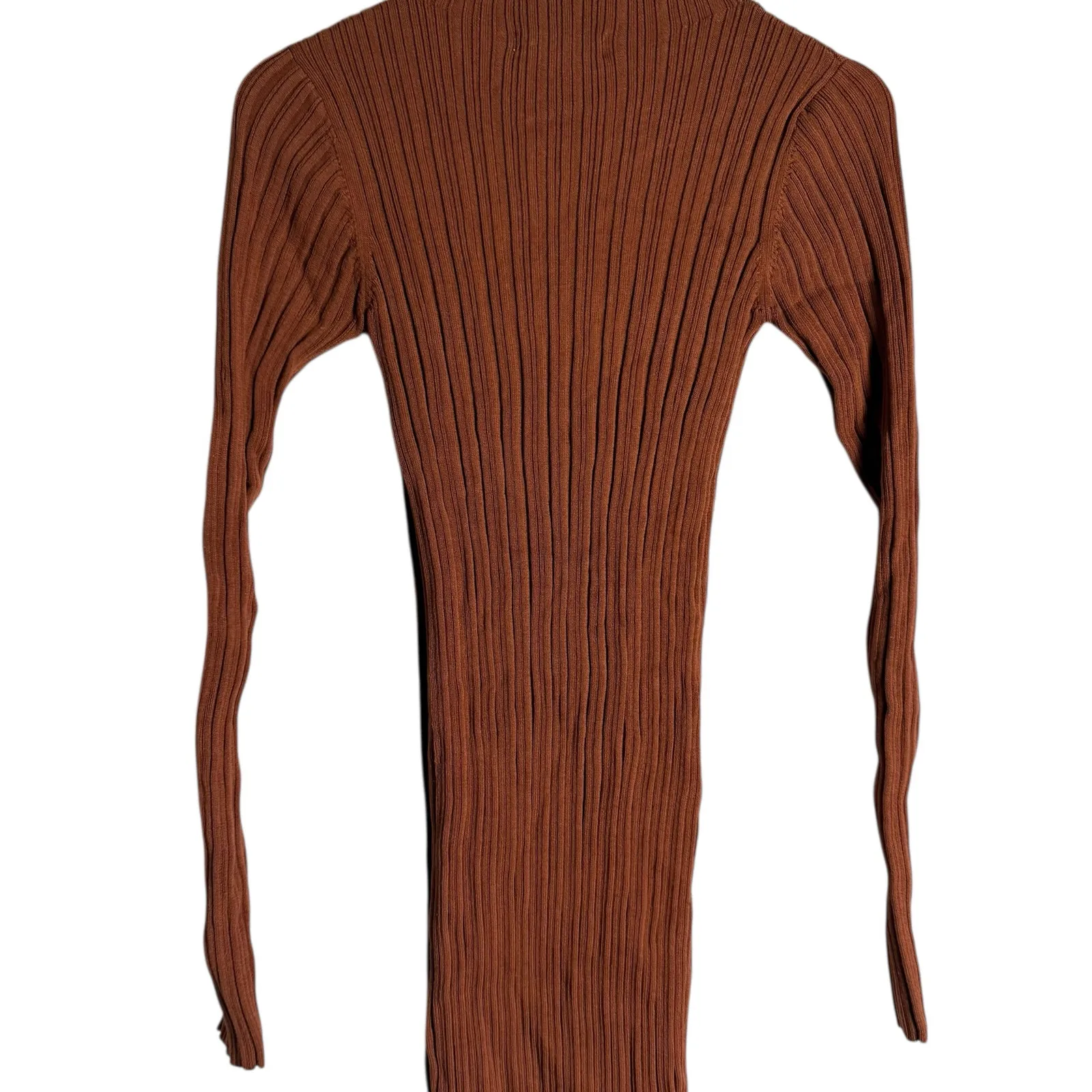 Adam Lippes Rust Ribbed Knit Side Button Long Sleeve Sweater Midi Dress Size S - Image 14