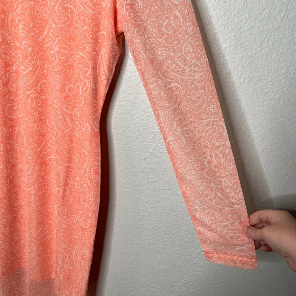 Hugo Boss Womens Nasusi Long Sleeve Orange Stretch Mesh Paisley Midi Dress Large - Image 6