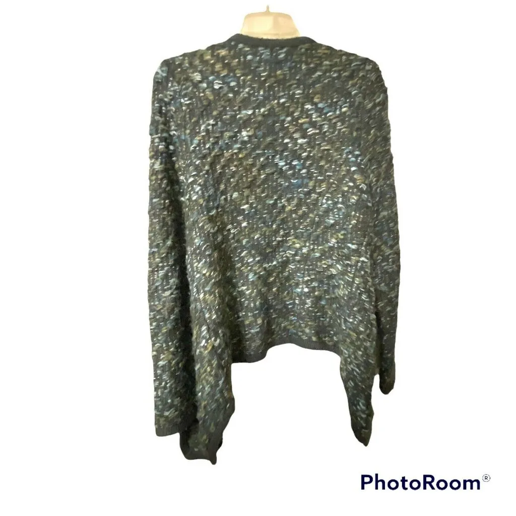 Moth Anthropologie Keavy Jacquard Open Cardigan Sweater Chunky Knit Green Small Blue - Image 2