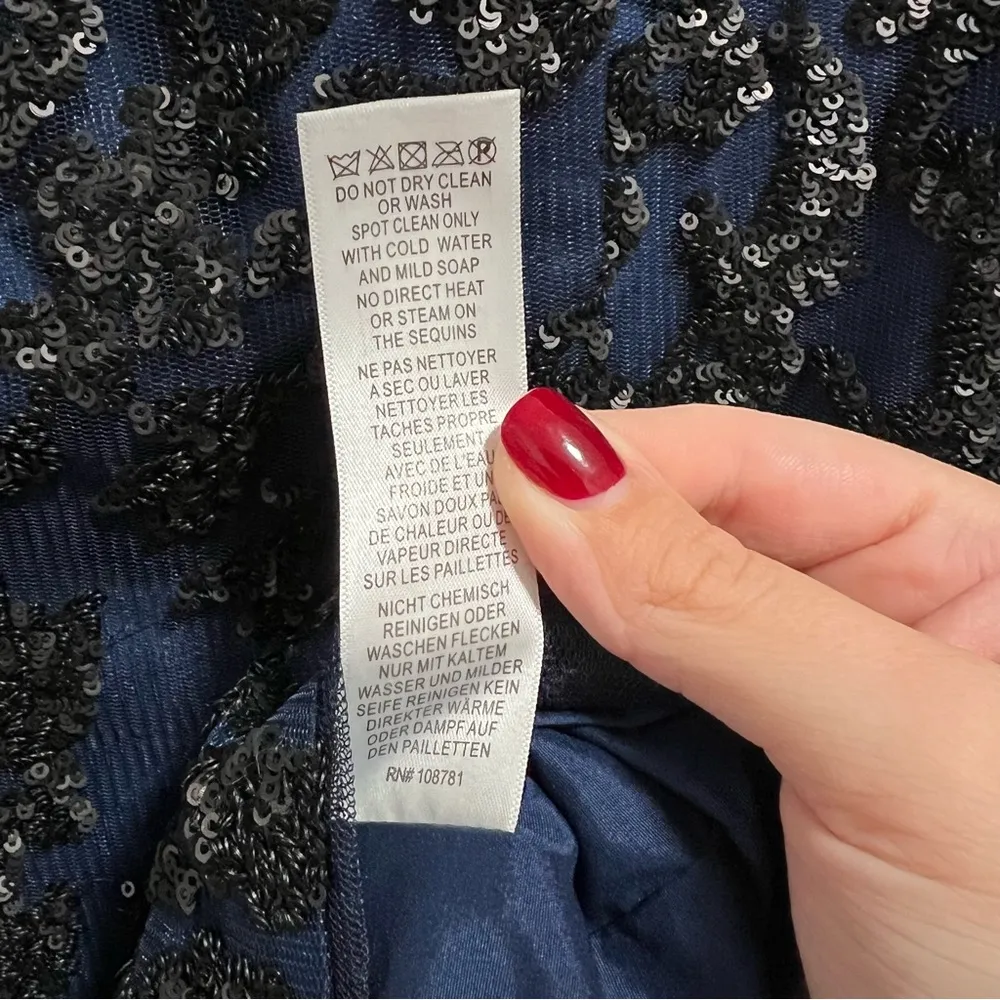 Aidan By Aidan Mattox Navy 3/4 Sleeve Cocktail Dress With Black Sequin Detail - Image 10