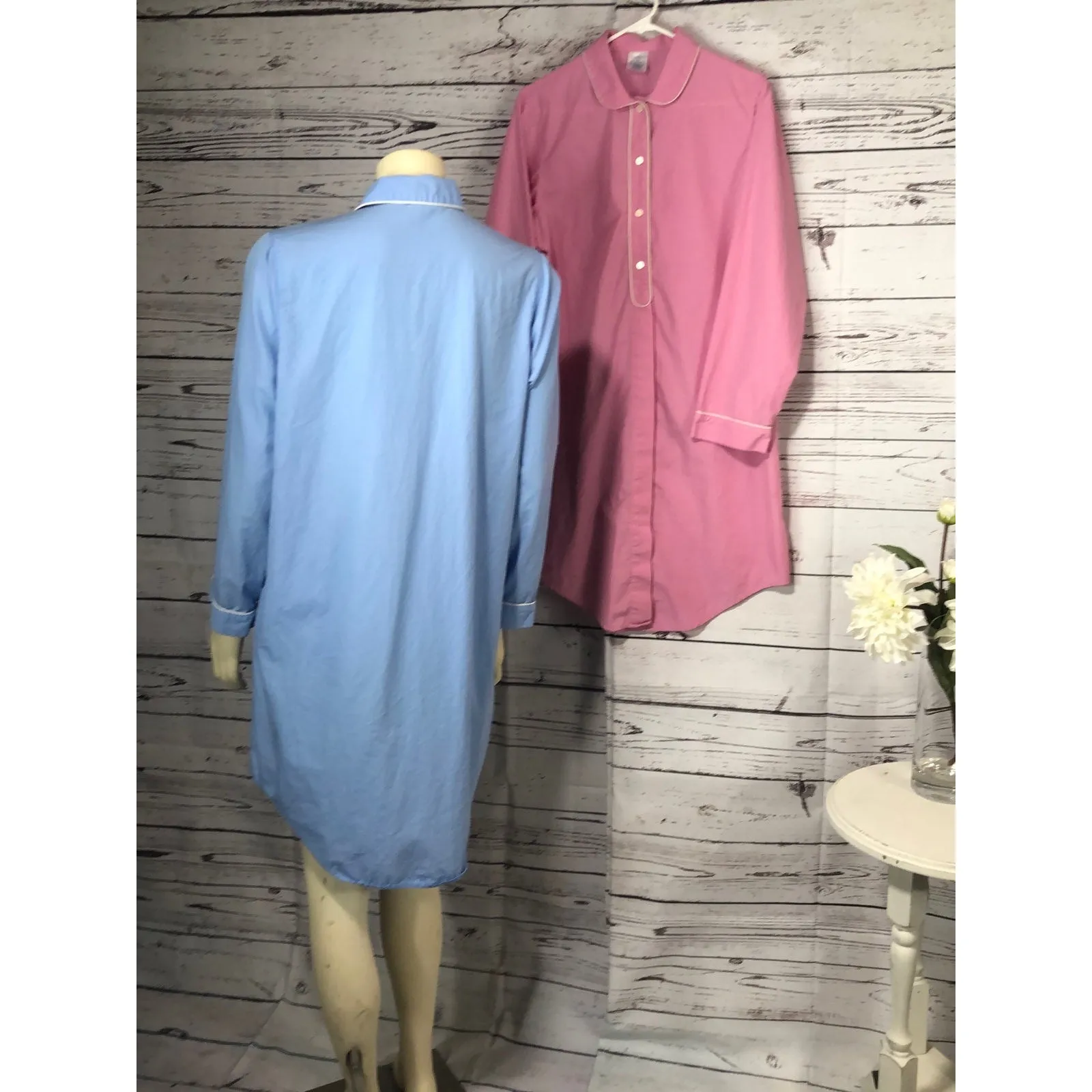 Lands’end cotton night shirt bundle of two in pink & blue both size medium - Image 9
