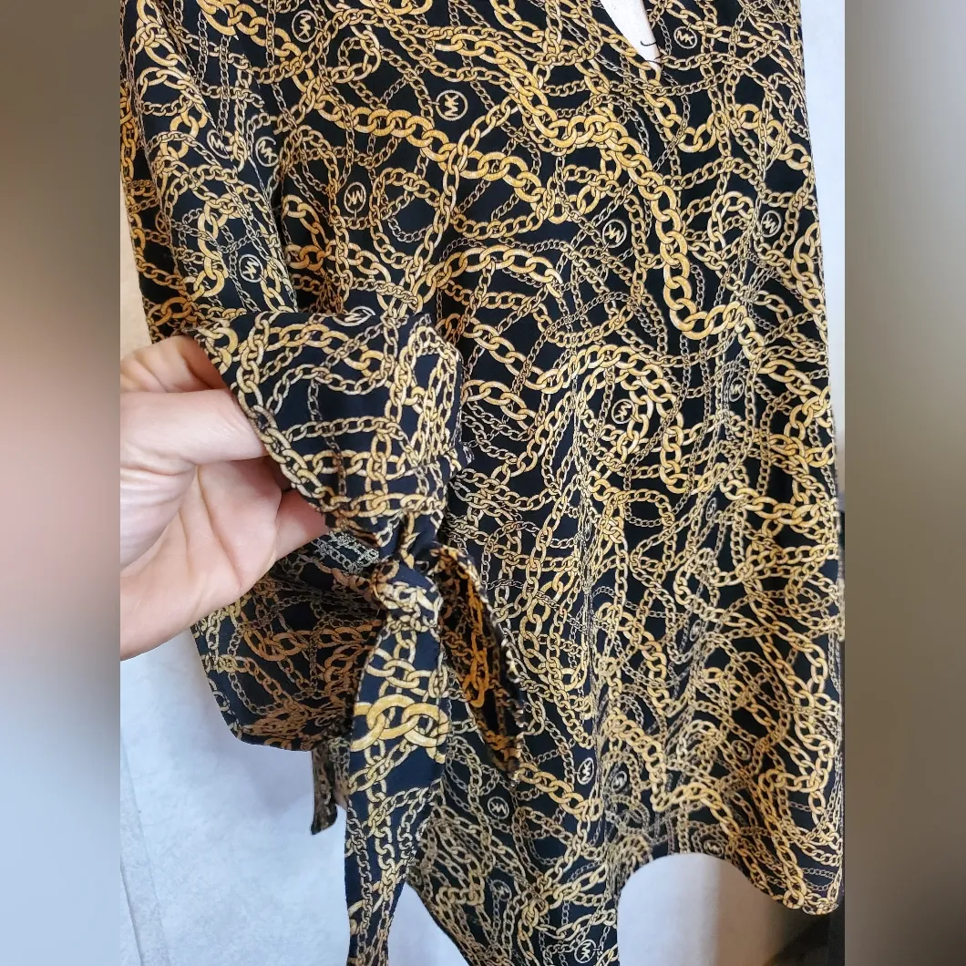 Michael Kors Chain Print Black and Gold Women's Top Size:M - Image 7