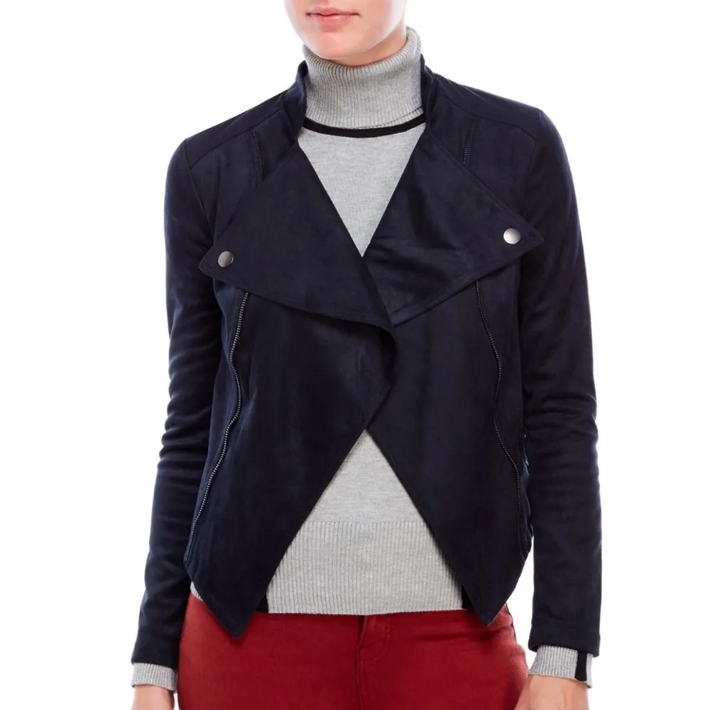 Romeo & Juliet Couture Blue Faux Sued Moto Jacket Size Small - Image 2