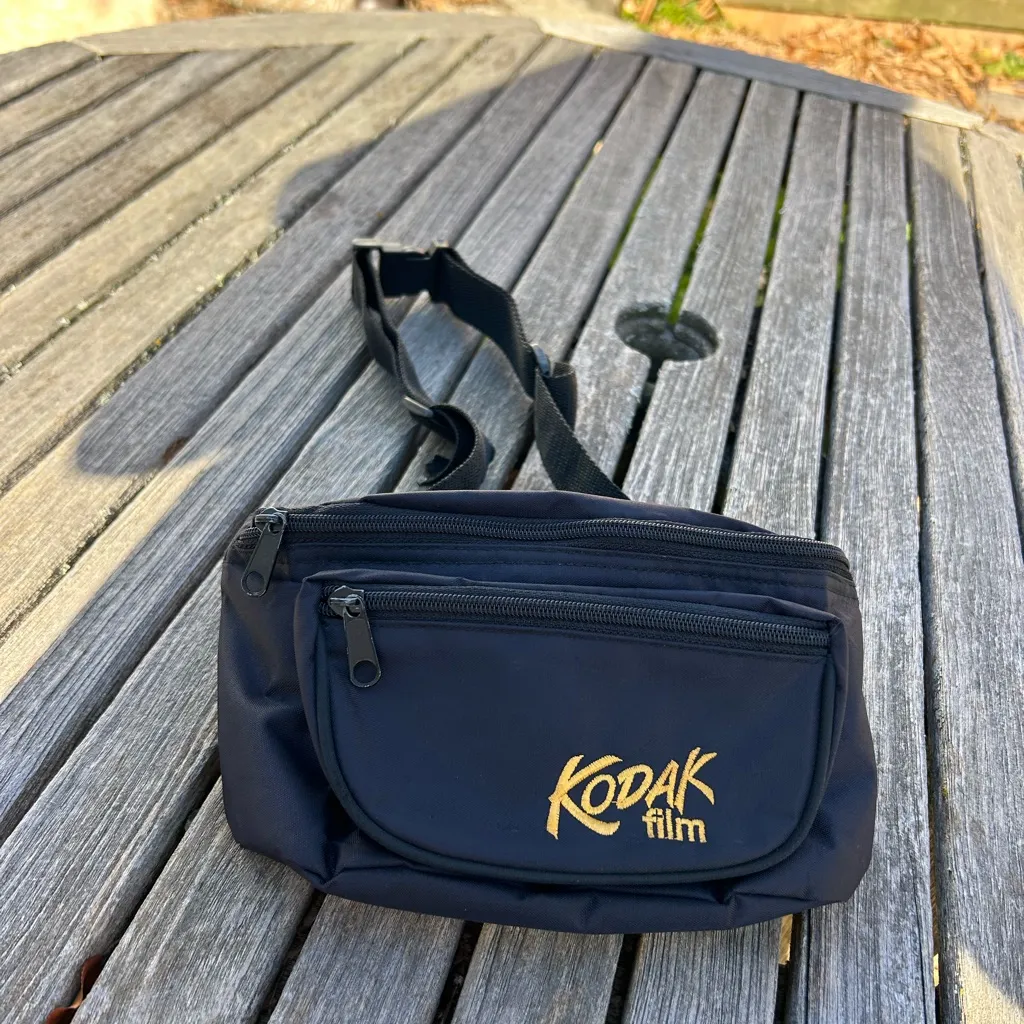Vintage Kodak Film Logo Zip Compartment Fanny Pack Black Travel Bag Advertising - Image 2