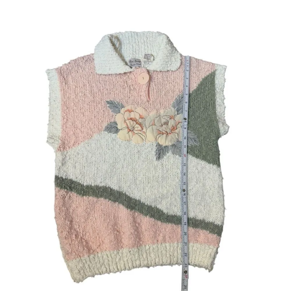Palm Springs Yacht Club Pink Cream Textured Floral Knit Sweater Sz S Vintage - Image 6