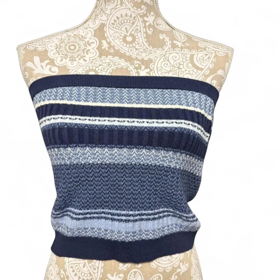 Tumblr Blue and Navy Bandeux Knit Tube Top Coastal Aerie Size Medium - Image 2