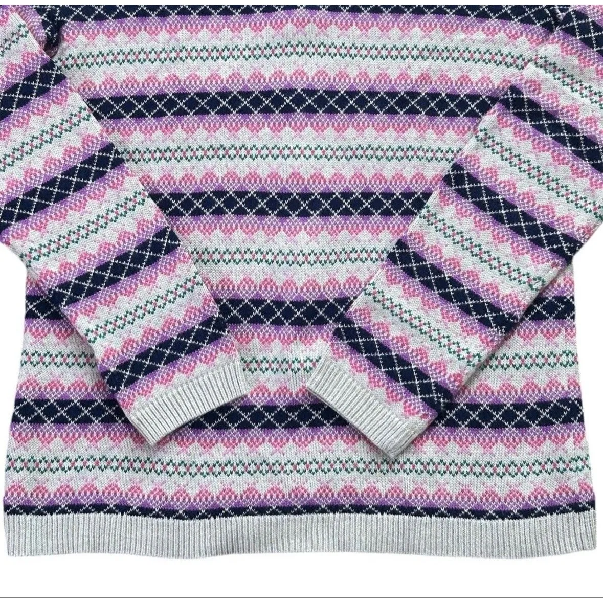 Talbots sweater Size Mp pink white fair isle nordic ribbed striped back zipper - Image 7