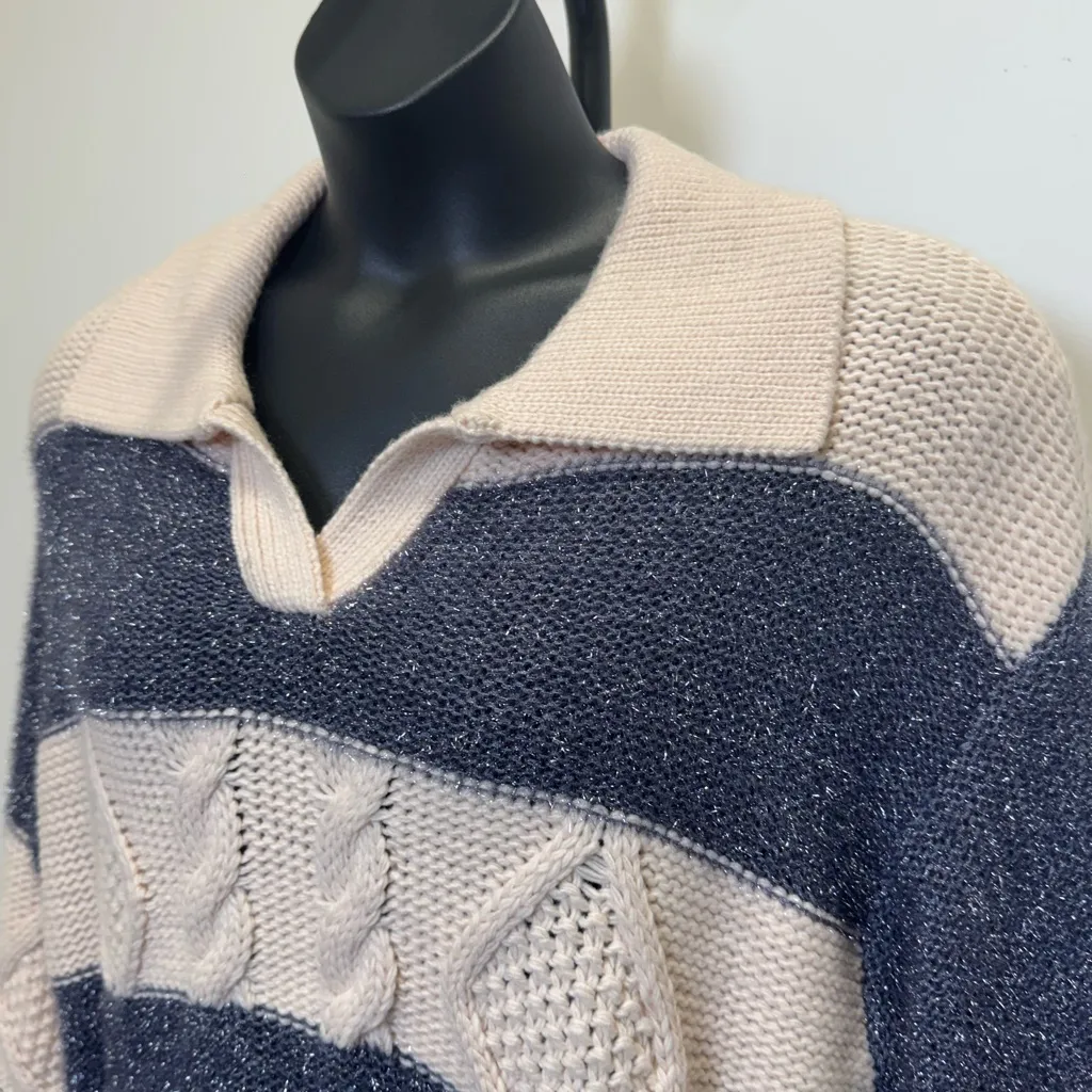 Lush Soft Pink/Peachy & Grey Metallic Stripe Knit Sweater – Size XL NWT - Image 2
