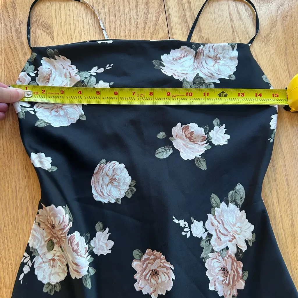 Abercrombie & Fitch Black Satin Floral Cowl Neck Satin Slip Dress Size XSP Mini - Image 4