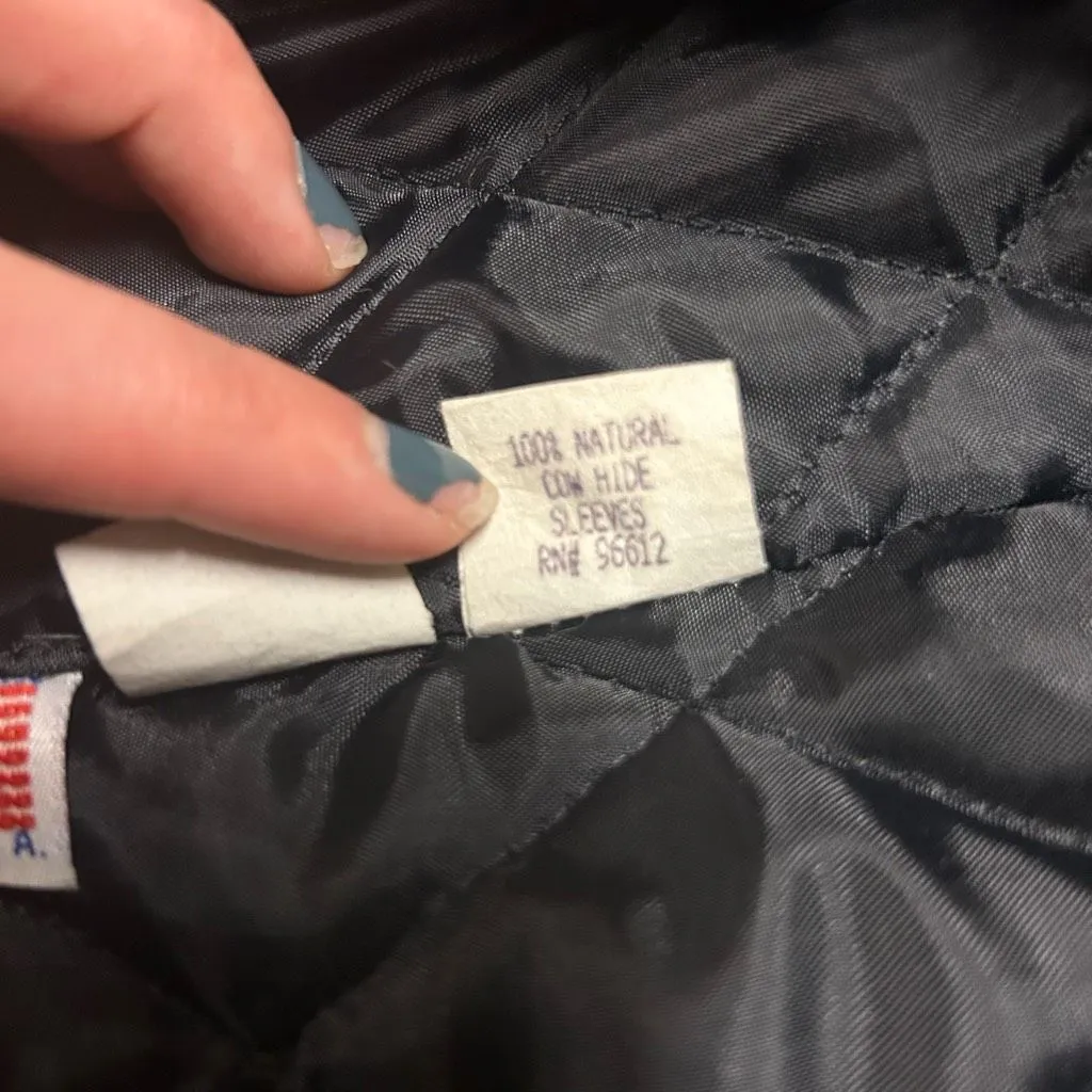 Rare Limited Edition Fender Guitar Cow Hide Wool Tan Black USA Varsity Large Jac - Image 4