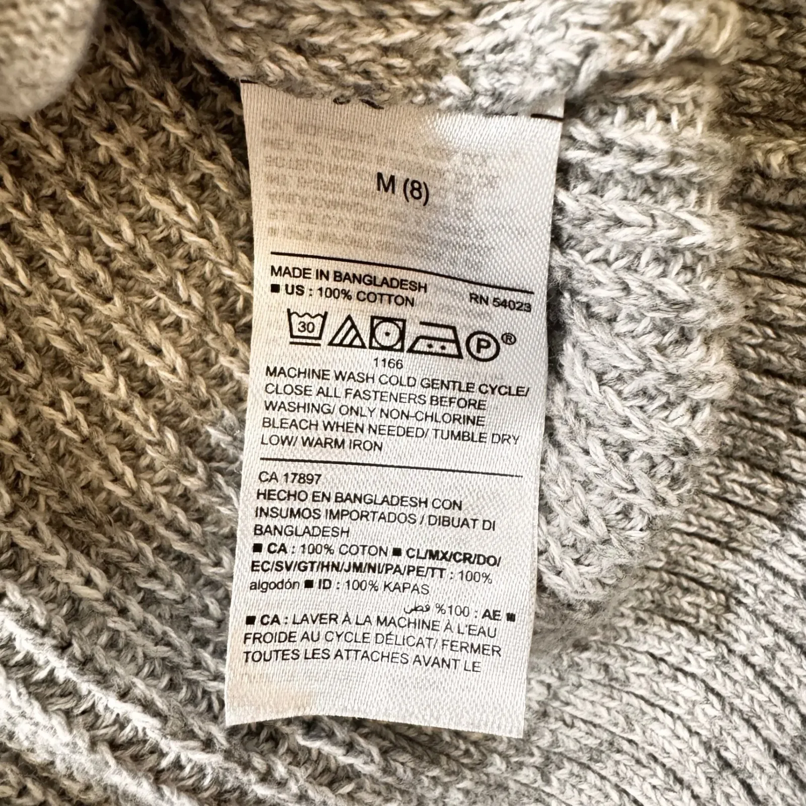 Y2K Old Navy Gray Knit Cardigan Sweater Orange Stripe Sleeve Women‎ M - Image 3