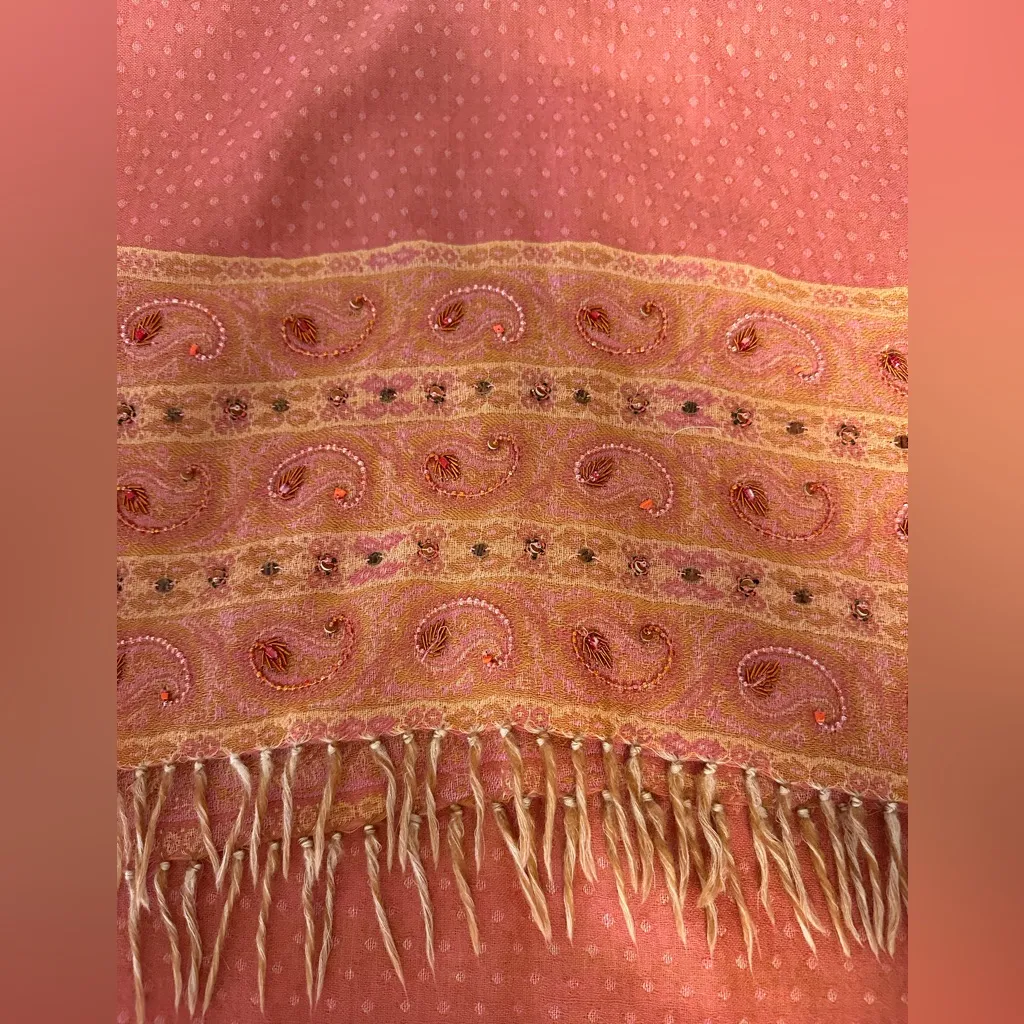 J Jill Woman's Wool Scarf Beaded With Fringe Pink - Image 4