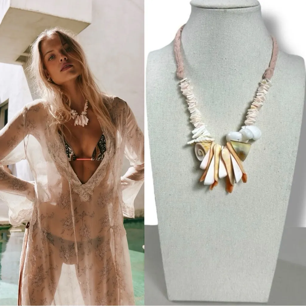 Free People Ariana Ost Bohemian Beachy Retro 70s Shard Spike Shell Necklace NWT - Image 4