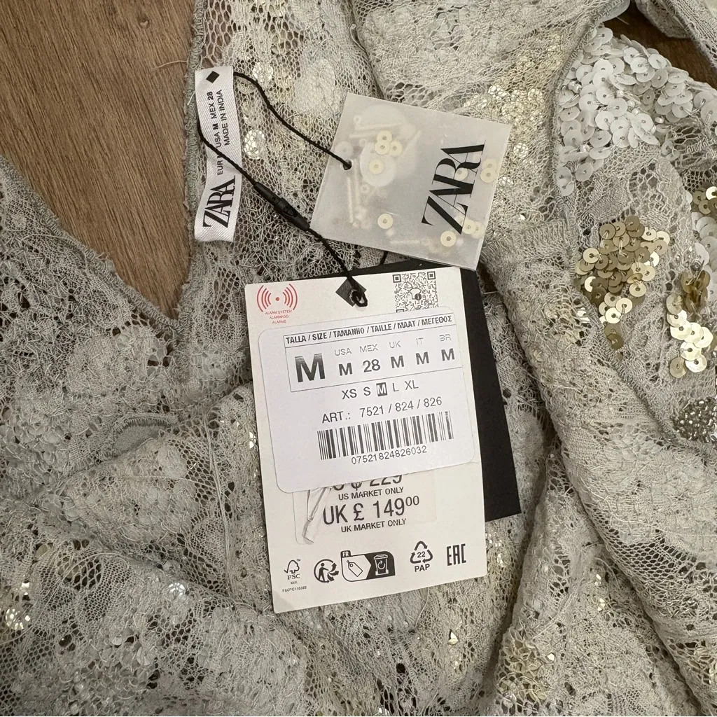 NWT 🌟ZARA🌟 LIMITED EDITION BEADED SLIP GOWN DRESS SILVER SZ M - Image 7