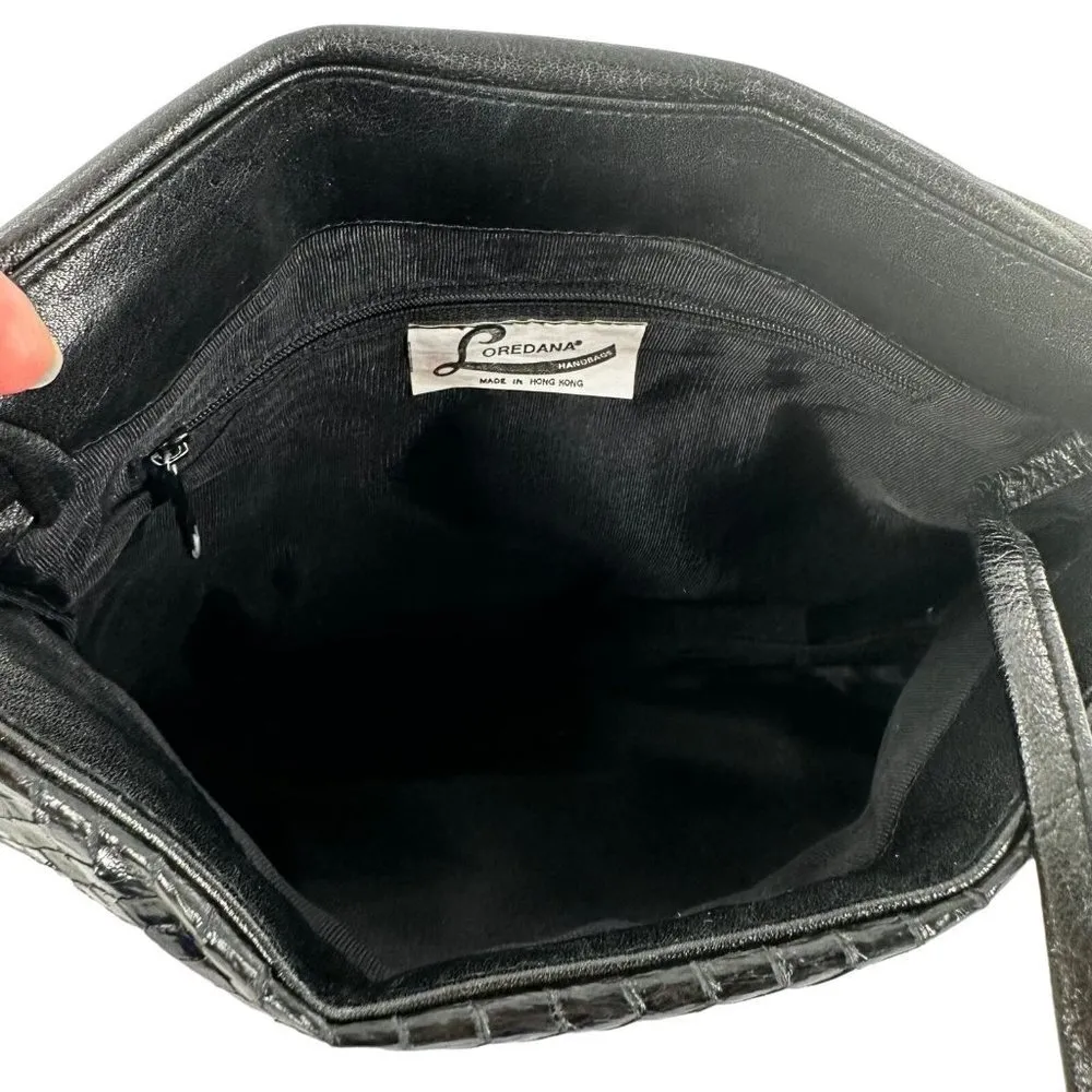 Vintage 80's Loredana Black Leather & Snakeskin Shoulder Bag Crossbody Handbag - Image 5