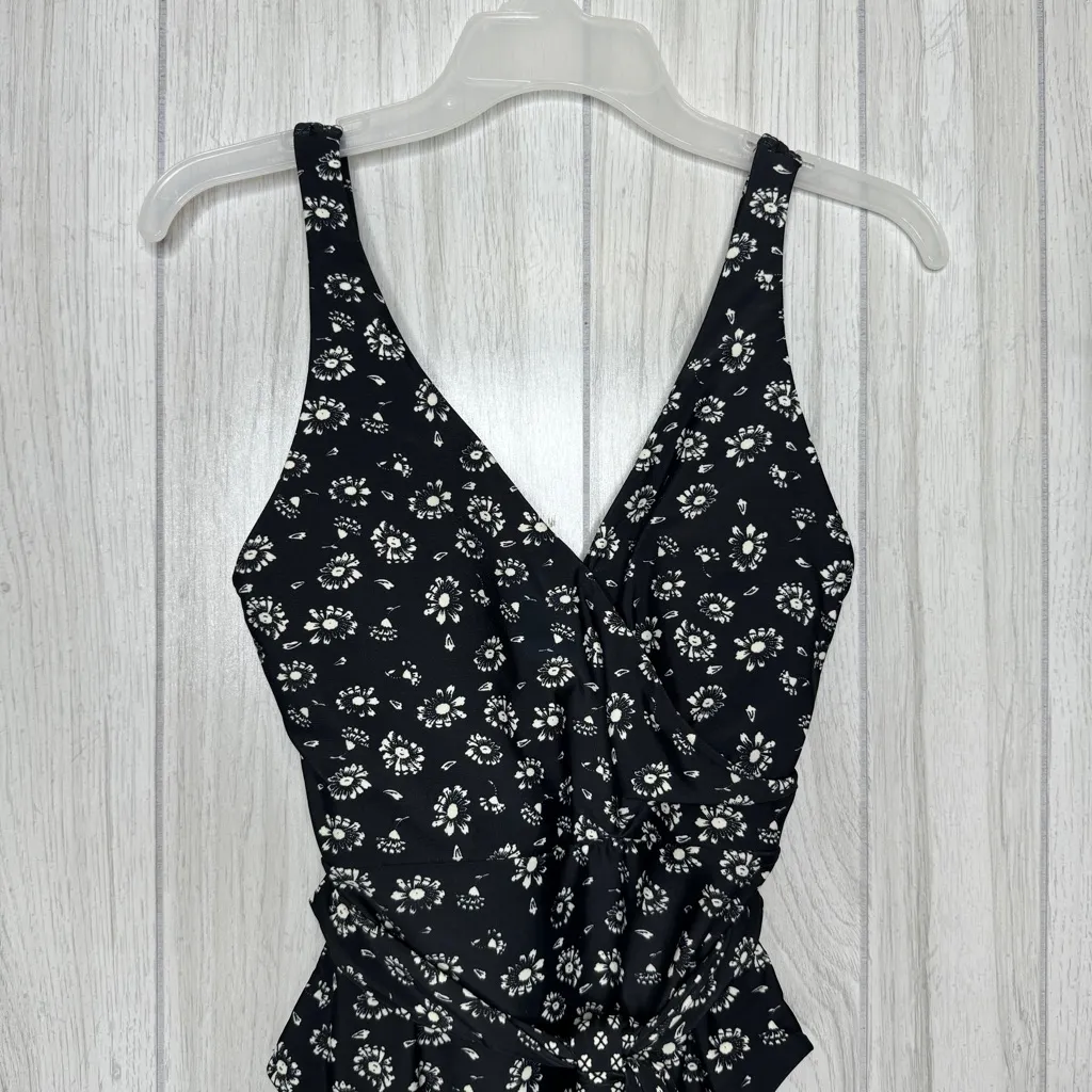 Ann Taylor Loft Beach Floral Daisy Tie Waist Faux Wrap One Piece Swimsuit size 2 - Image 4