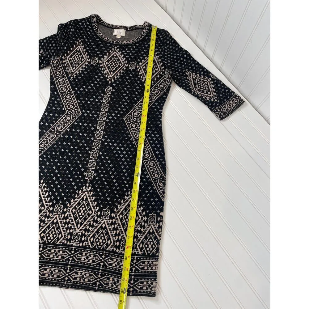 eci Jacquard Black Scoop Neck Mini Sweater Dress Cotton Acrylic Size M - Image 5