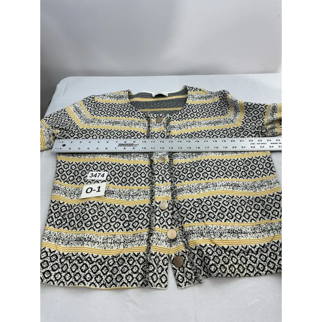 Womans Skies Are Blue Size 1X White Black Yellow Fringe Button Down Blazer - Image 6