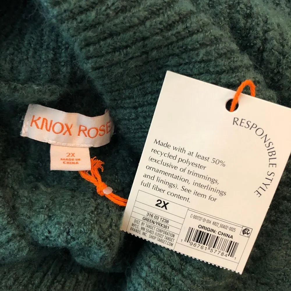 Knox Rose Womens Green Cable Knit Sweater Mock Neck Relaxed Fit 2X - Image 4