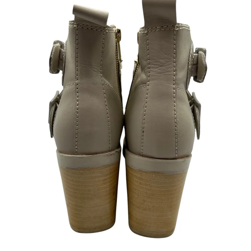 Kelsi Dagger Brooklyn Studded Wallace Buckle Leather Boots Cream Block Heel 8.5 - Image 4