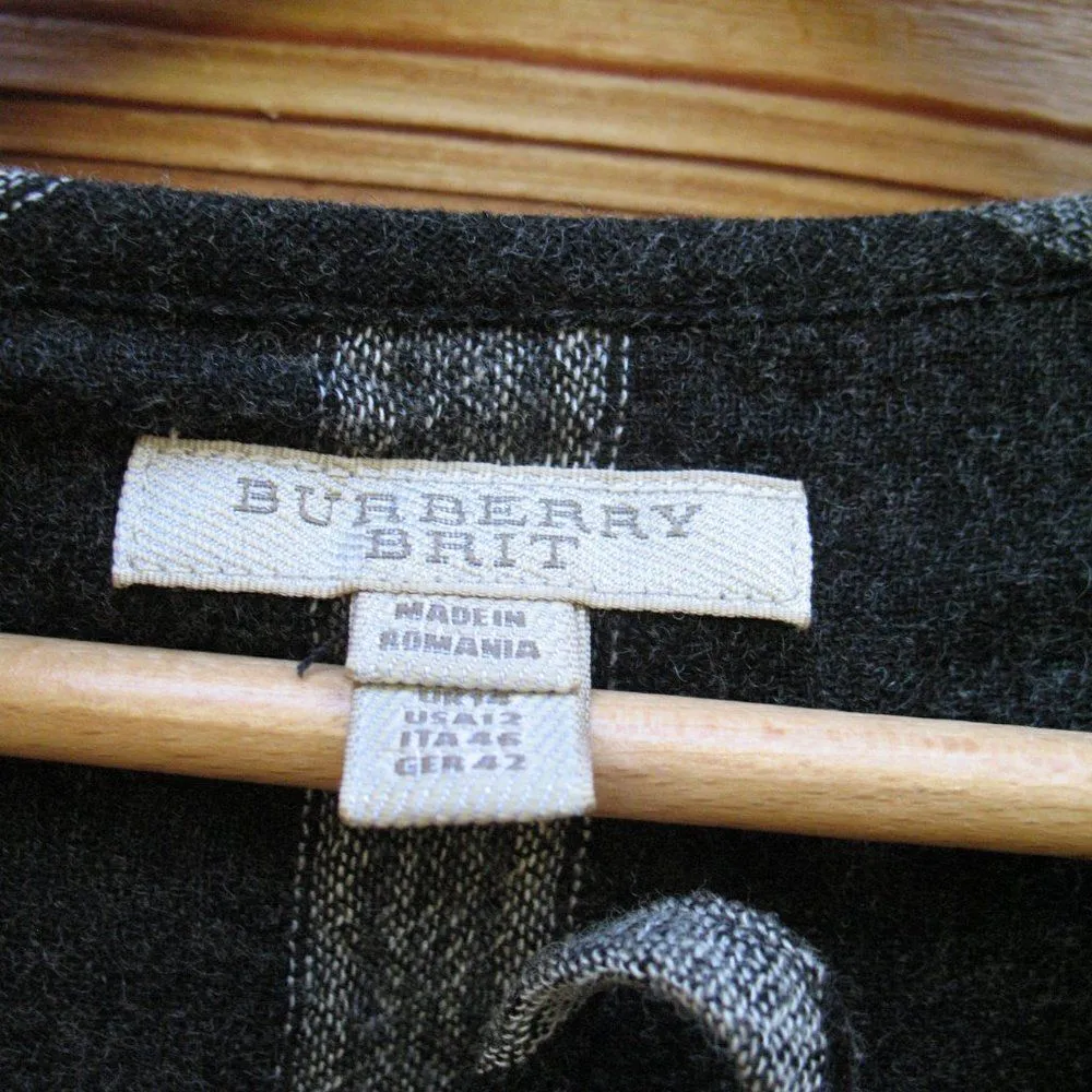 Burberry Brit Gray Check Crepe Wool Dress 12 - Image 7