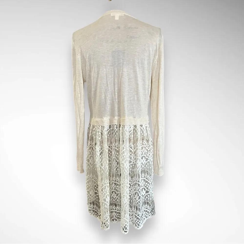 LAUREN CONRAD Women's Cream Wool Blend Long Cardigan With Lace Large | EUC - Image 4